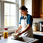 디저트 전문가로 일하며 배운 점들 - Baking Biscuits**

"A cozy kitchen scene with a baker carefully sifting flour into a bowl of batter,...