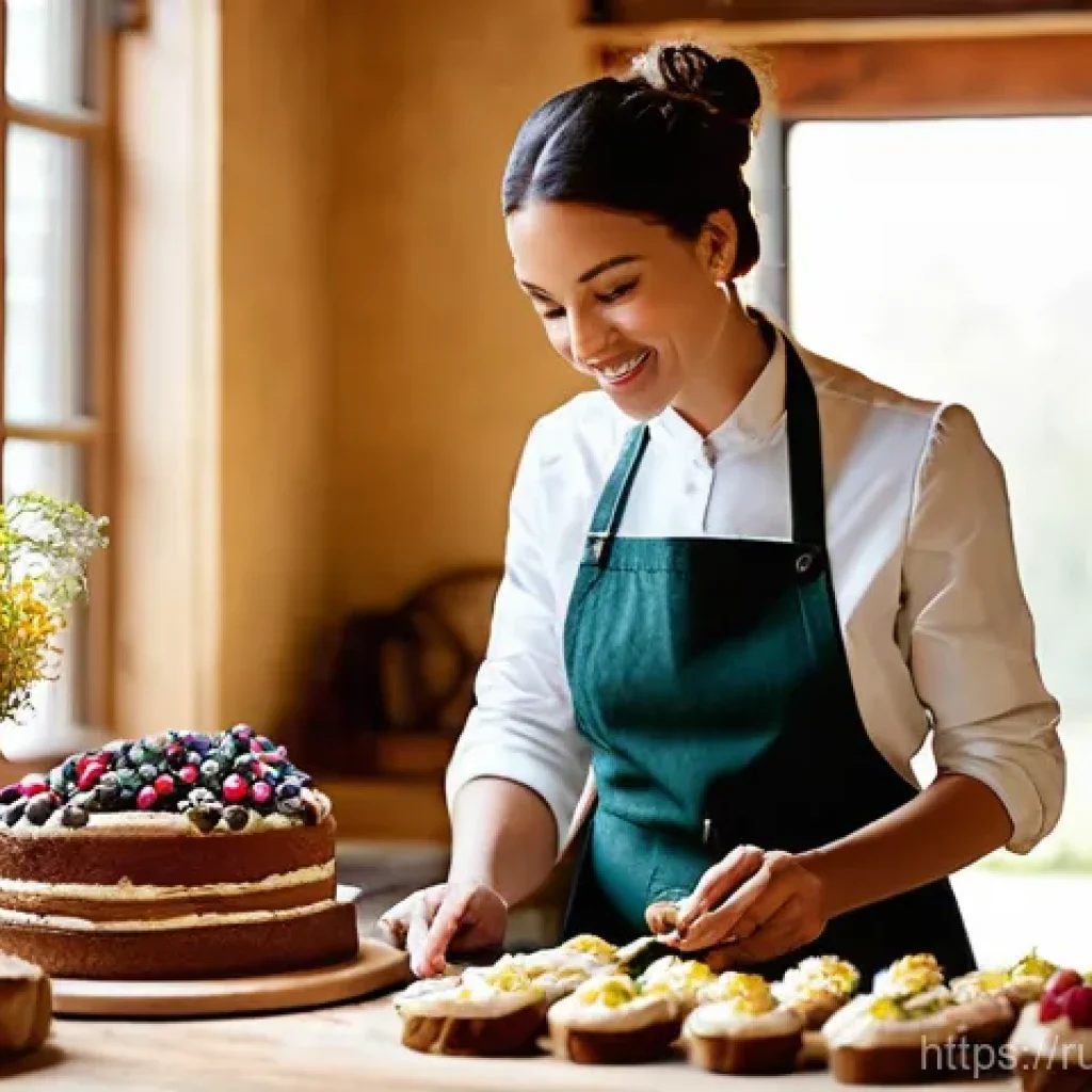디저트 전문가의 브랜드 협업 성공 사례 - **Image Prompt: Authentic Collaboration in a Rustic Setting**
A charmingly rustic, sunlit kitche...