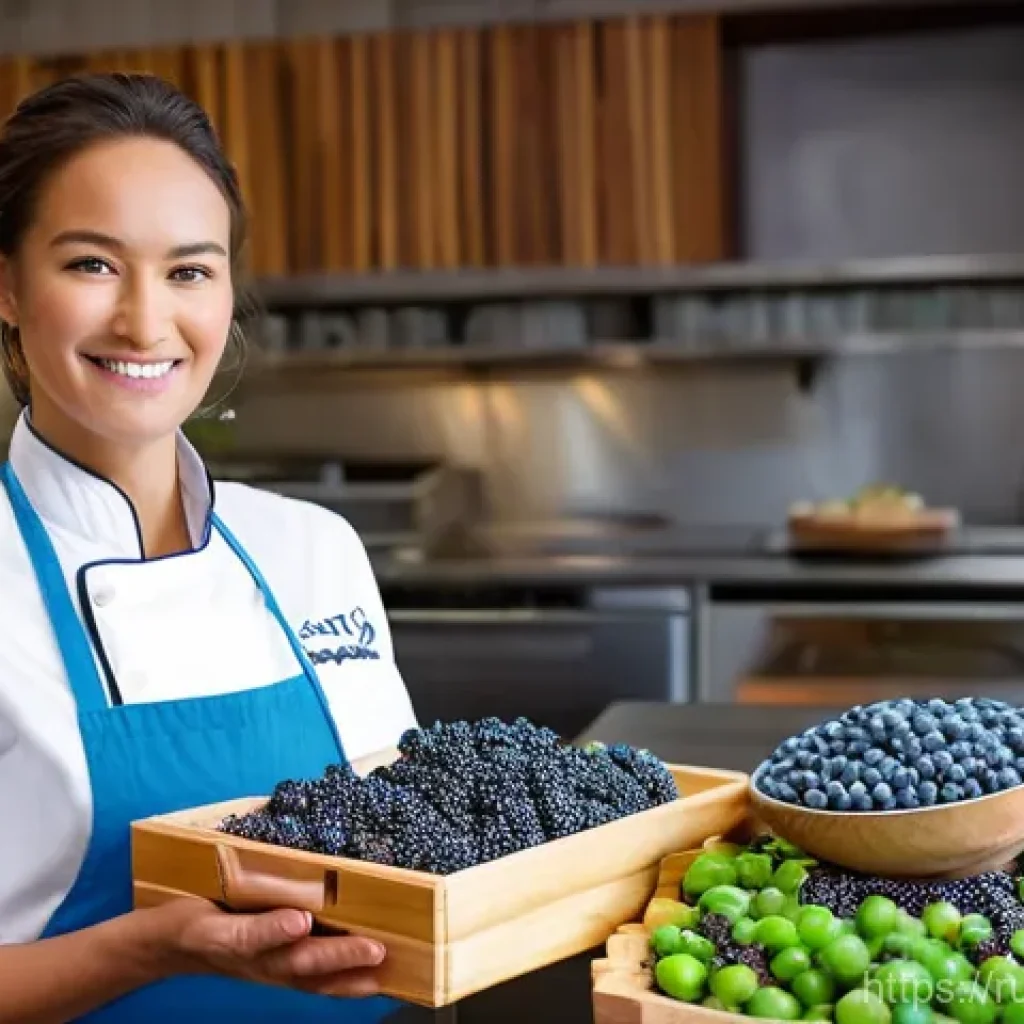 디저트 전문가와 협력 업체 관리 - **Prompt:** A skilled female pastry chef in her early 30s, dressed in a pristine white chef's jacket...