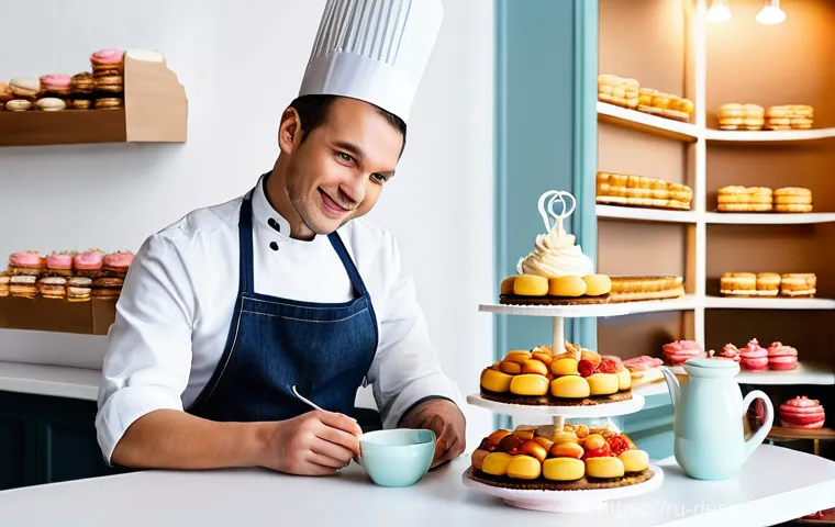 디저트 전문가의 유행 예측 능력 키우기 - **Creative Experiments in the Pastry Kitchen**
    A dynamic scene featuring a pastry chef, early 30...