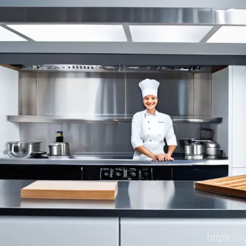 디저트 전문가의 건강한 작업 환경 만들기 - **Ergonomic and Efficient Confectionery Workspace:**
    "A professional female confectioner, dresse...