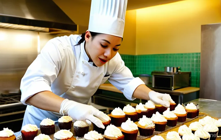 디저트 전문가의 창의적 문제 해결 능력 - **Prompt:** A dynamic, well-lit shot focusing on the hands of a pastry chef meticulously "rescuing" ...