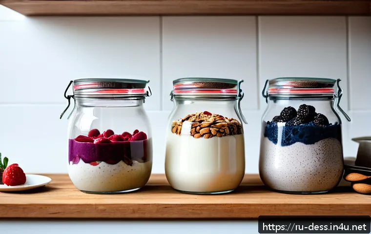 디저트 전문가의 비건 디저트 개발법 - A cozy kitchen scene featuring a variety of vegan dessert ingredients on a wooden countertop: glass ...